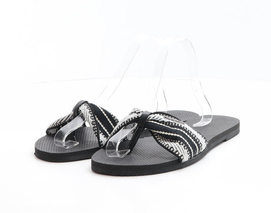 Havaianas Womens Black Striped Polyester Thong Sandal UK 10 43
