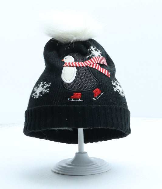 Primark Girls Black Acrylic Bobble Hat One Size - Christmas