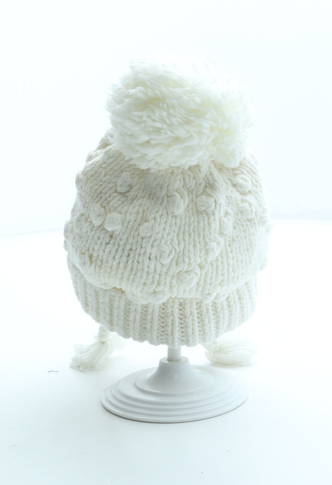 NEXT Girls White Floral Cotton Bobble Hat Size S