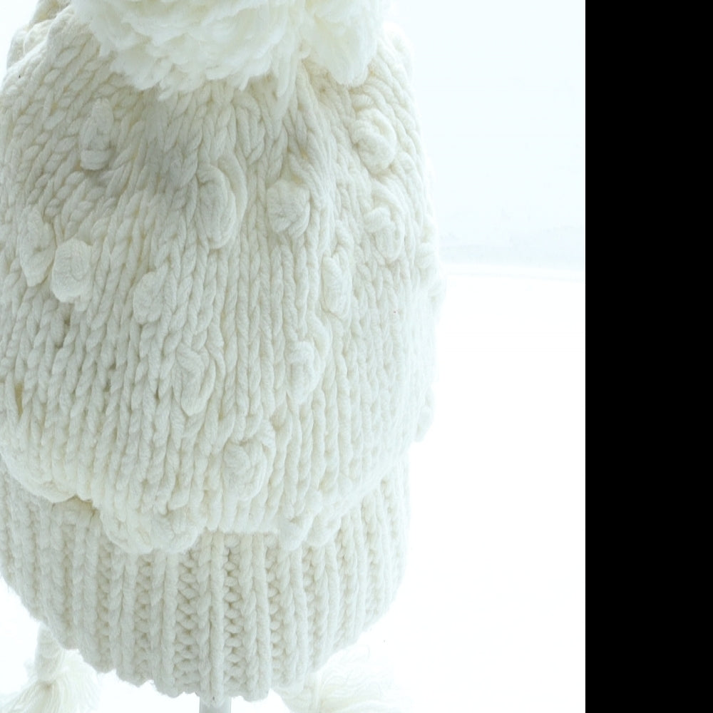 NEXT Girls White Floral Cotton Bobble Hat Size S