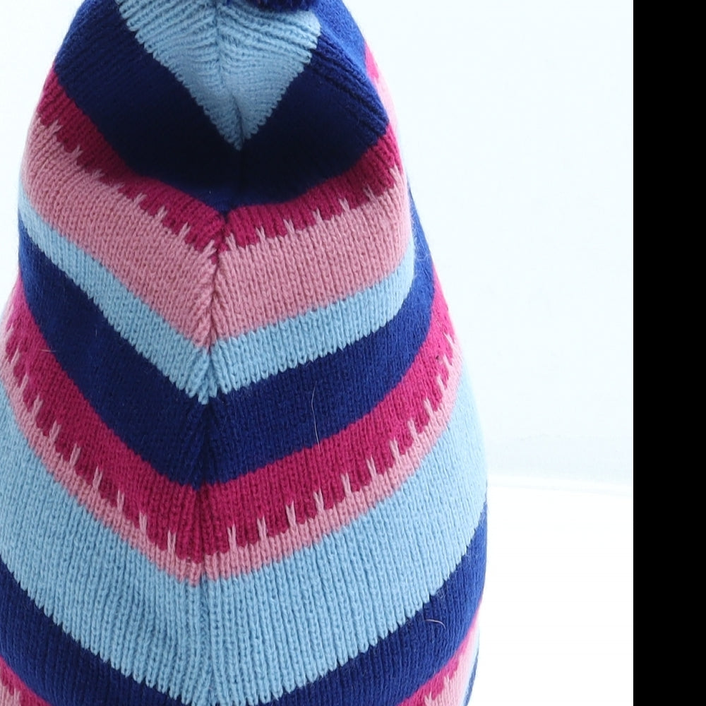 Thinsulate Girls Multicoloured Striped Acrylic Bonnet One Size - Pom Pom