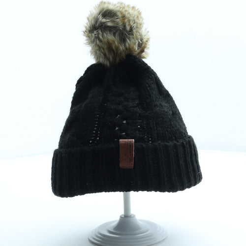 Superdry Girls Black Acrylic Bobble Hat One Size