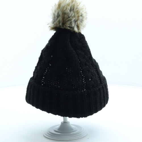 Superdry Girls Black Acrylic Bobble Hat One Size