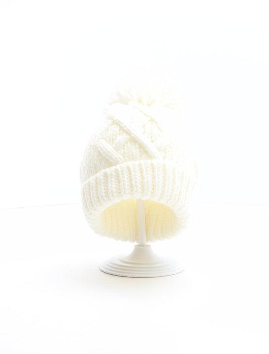 Mothercare Girls Ivory Acrylic Bobble Hat One Size