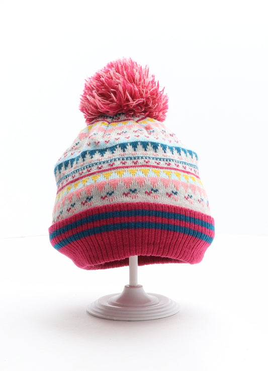 Matalan Girls Multicoloured Geometric Acrylic Bobble Hat One Size