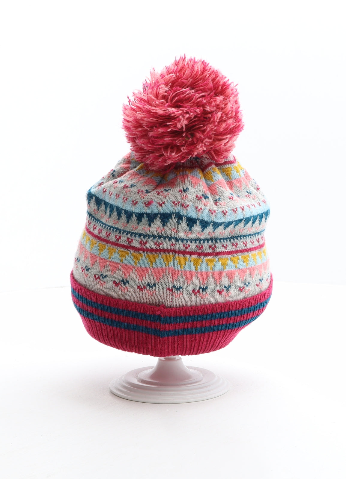 Matalan Girls Multicoloured Geometric Acrylic Bobble Hat One Size