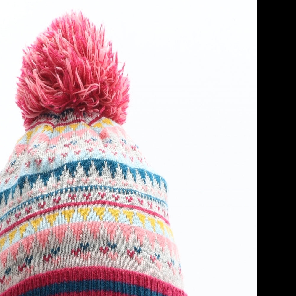 Matalan Girls Multicoloured Geometric Acrylic Bobble Hat One Size