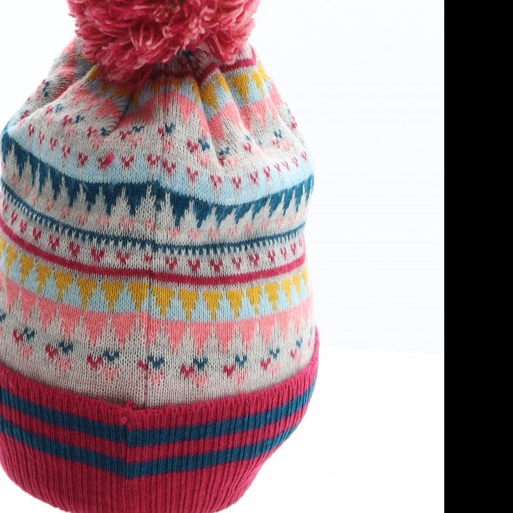 Matalan Girls Multicoloured Geometric Acrylic Bobble Hat One Size