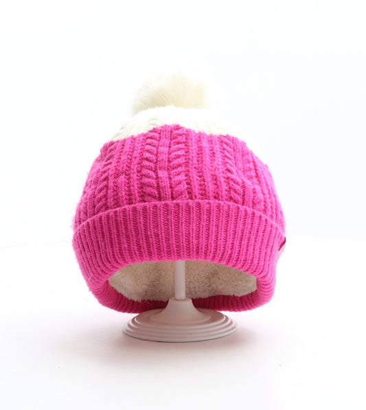 Joules Girls Pink Acrylic Bobble Hat One Size