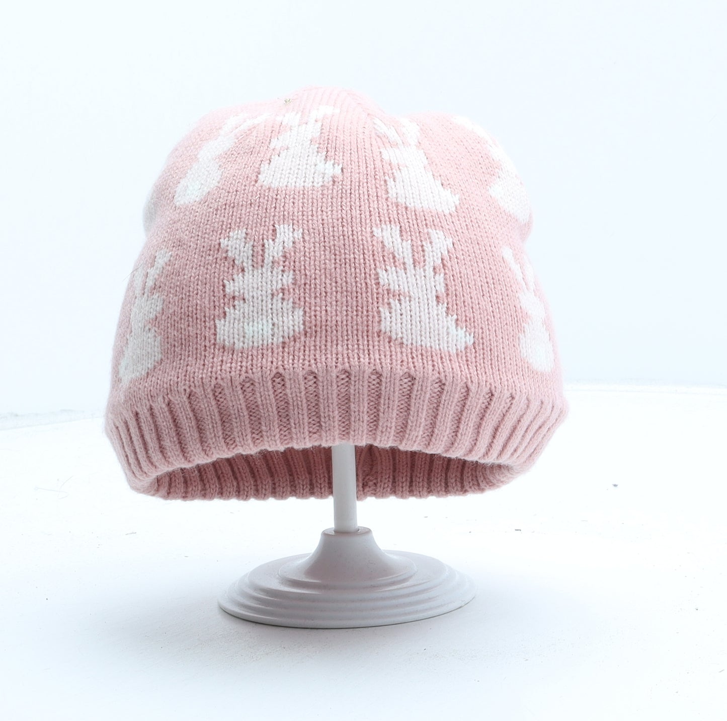 M&Co Girls Pink Polka Dot Acrylic Beanie One Size - Rabbit