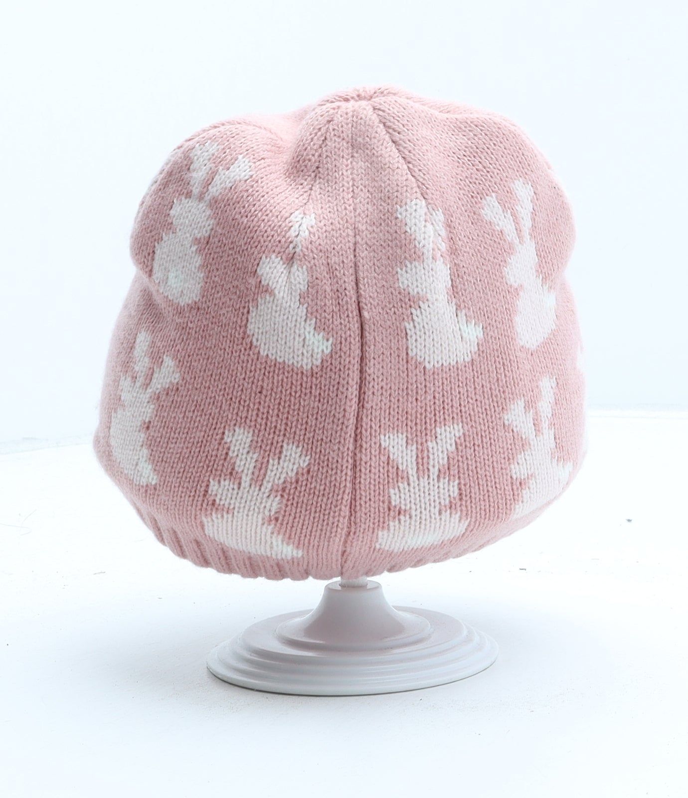 M&Co Girls Pink Polka Dot Acrylic Beanie One Size - Rabbit