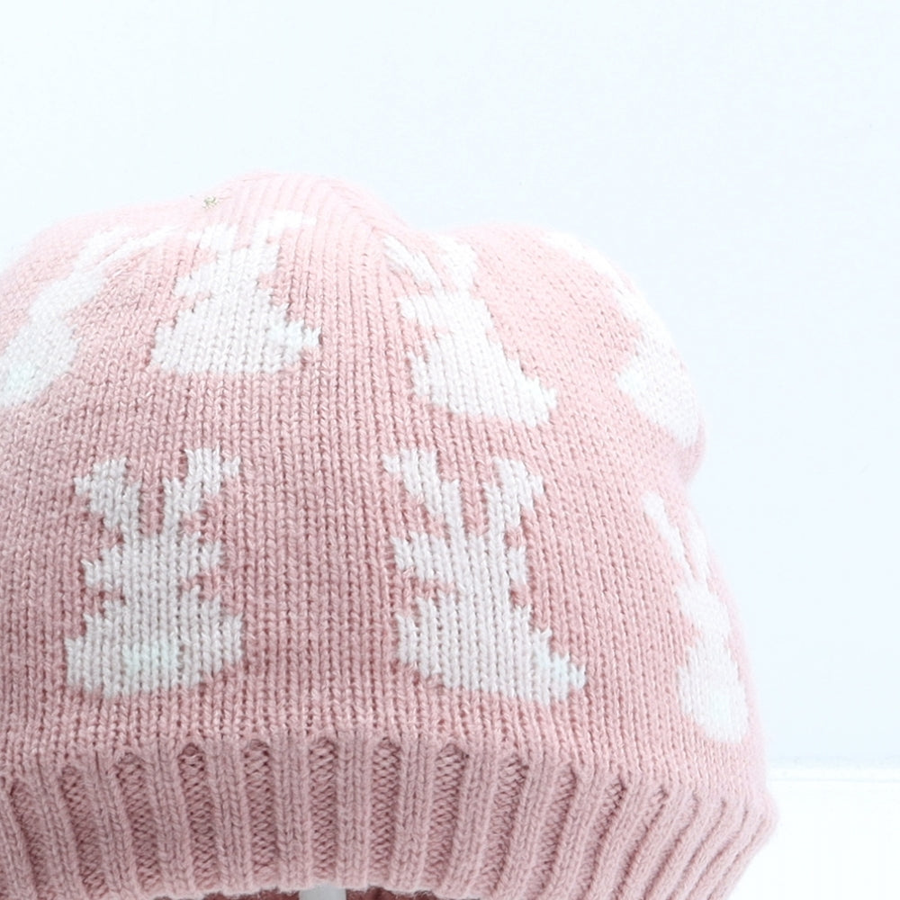 M&Co Girls Pink Polka Dot Acrylic Beanie One Size - Rabbit