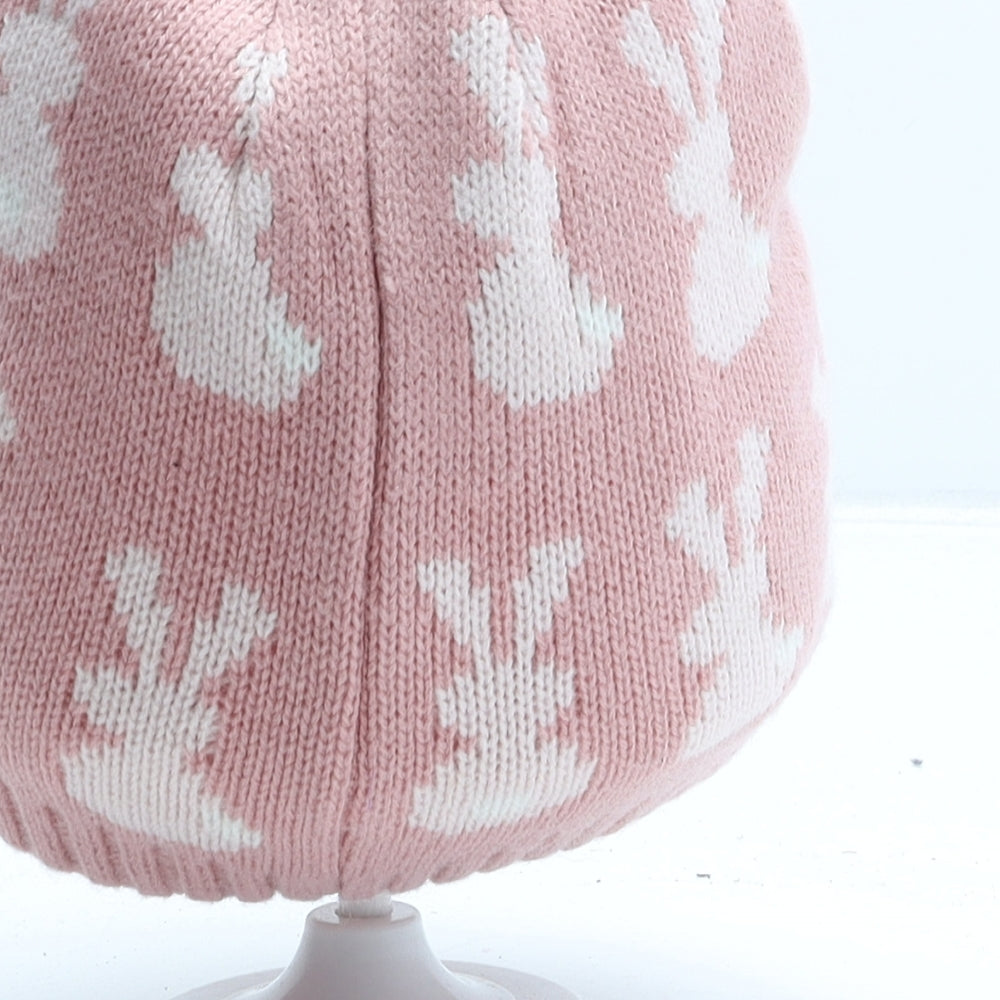 M&Co Girls Pink Polka Dot Acrylic Beanie One Size - Rabbit