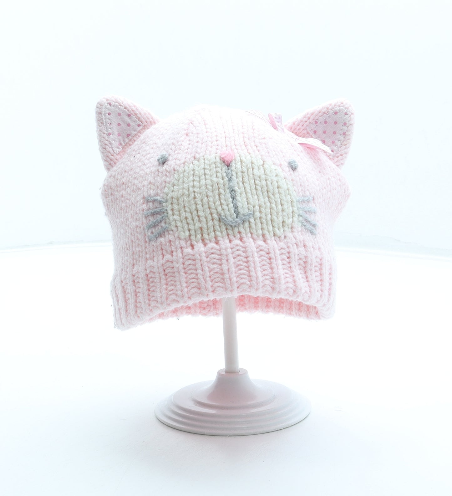 NEXT Girls Pink Acrylic Beanie Size S - Cat