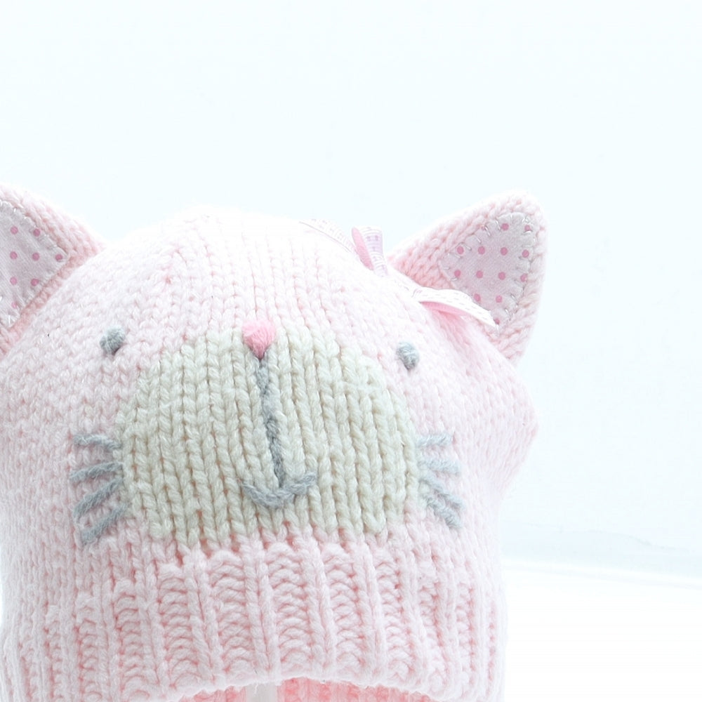 NEXT Girls Pink Acrylic Beanie Size S - Cat