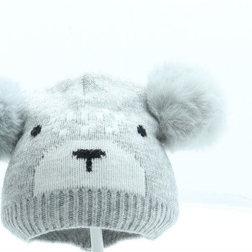 Primark Girls Grey Acrylic Bobble Hat Size S - Koala Bear