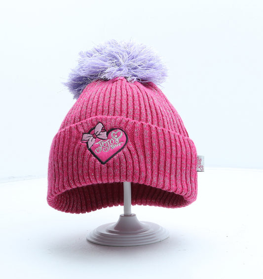 Jojo Siwa Girls Pink Acrylic Bobble Hat One Size - Heart