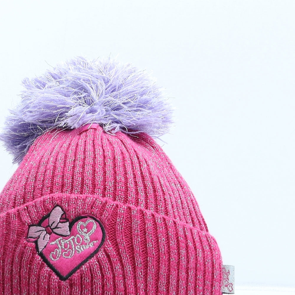 Jojo Siwa Girls Pink Acrylic Bobble Hat One Size - Heart