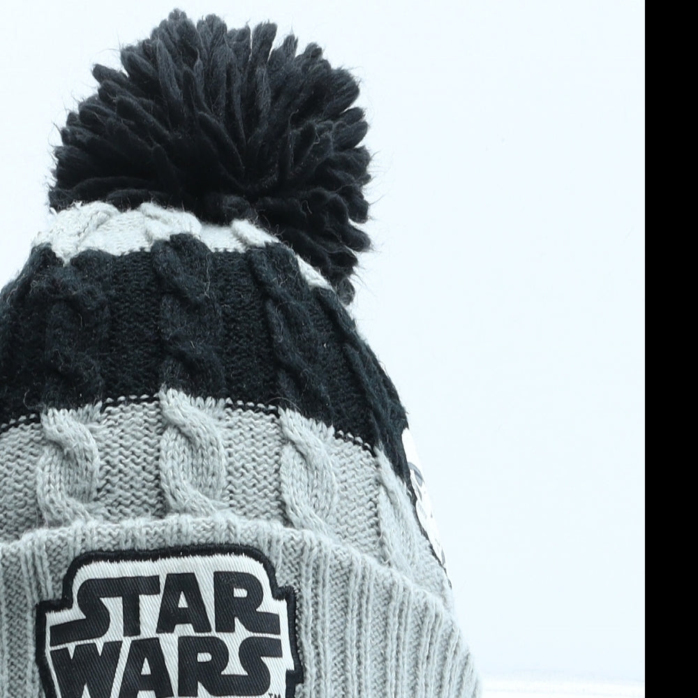 George Boys Grey Striped Acrylic Bobble Hat One Size - Star Wars