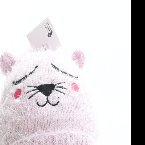 HUE Girls Pink Polyester Beanie One Size - Cat Design