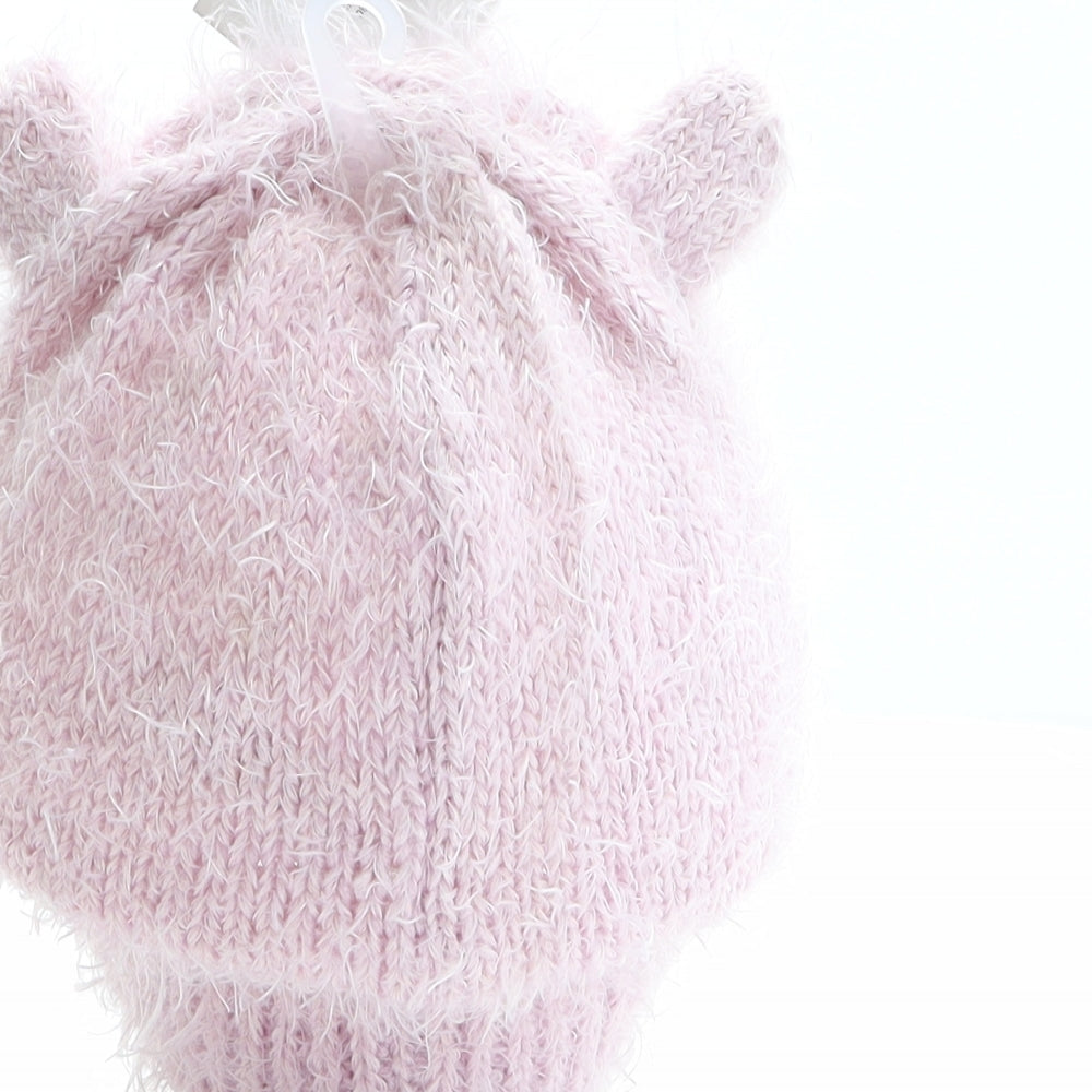 HUE Girls Pink Polyester Beanie One Size - Cat Design
