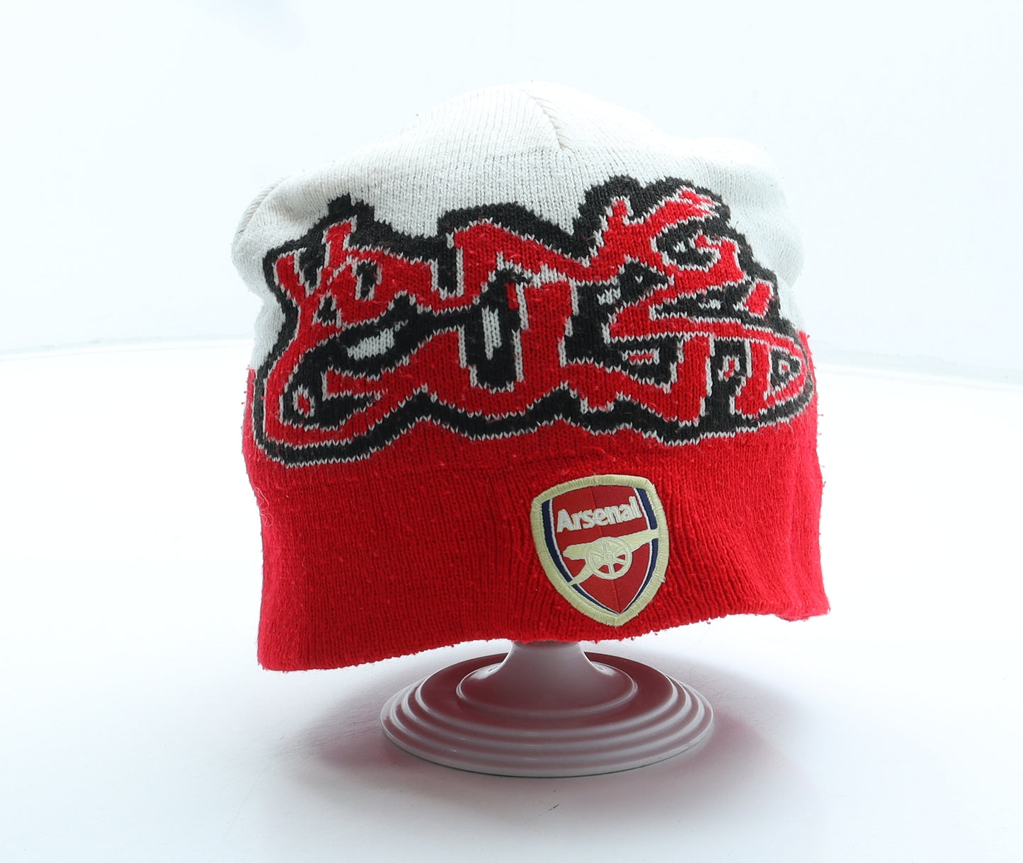 Arsenal Mens Red Geometric Acrylic Beanie One Size - Slogan Logo