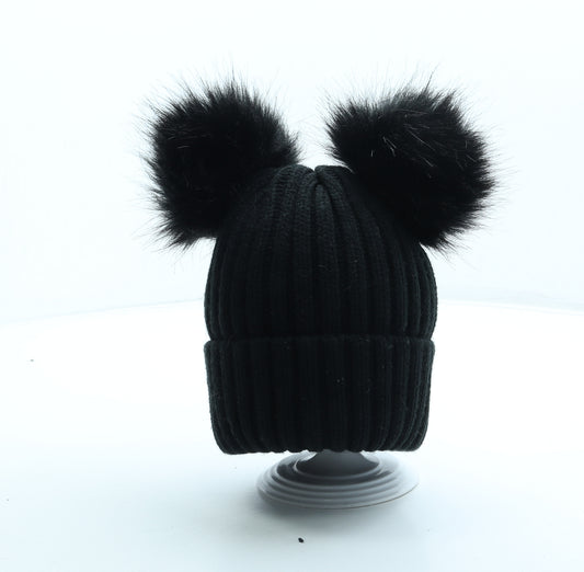 NEXT Girls Black Acrylic Bobble Hat Size S