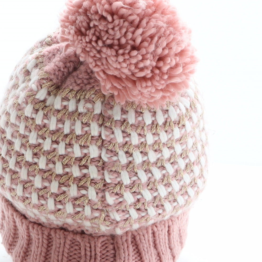 Matalan Girls Pink Acrylic Bobble Hat One Size - Love, Heart detail