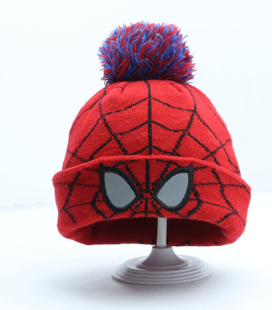 Marvel Boys Red Geometric Acrylic Bobble Hat One Size - Spiderman