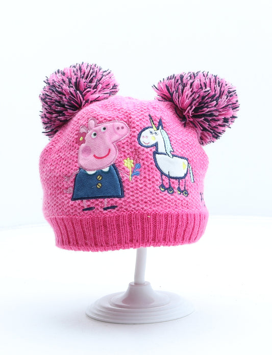 TU Girls Pink Acrylic Bobble Hat One Size - Peppa Pig