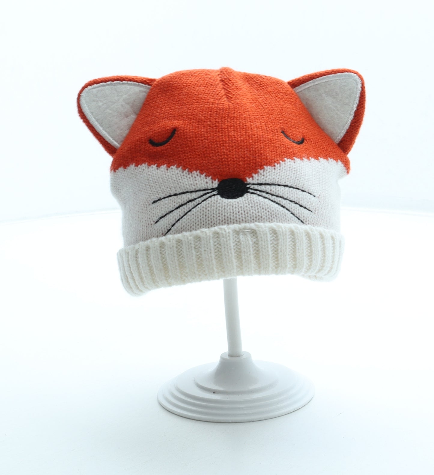 John Lewis Girls Orange Colourblock Acrylic Beanie Size S - Fox Ears