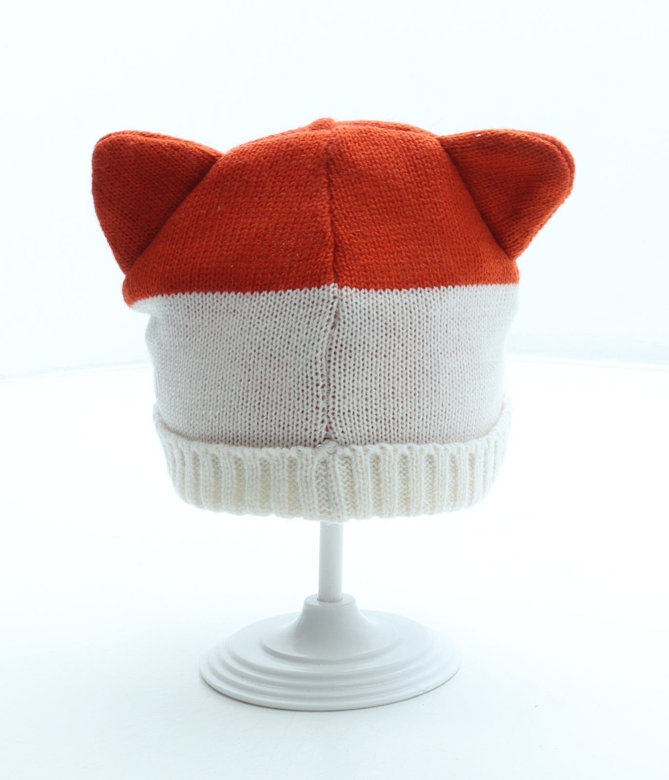 John Lewis Girls Orange Colourblock Acrylic Beanie Size S - Fox Ears