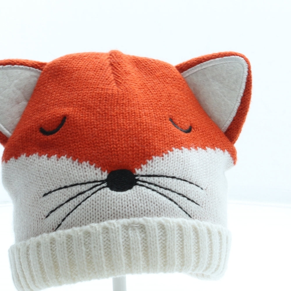 John Lewis Girls Orange Colourblock Acrylic Beanie Size S - Fox Ears