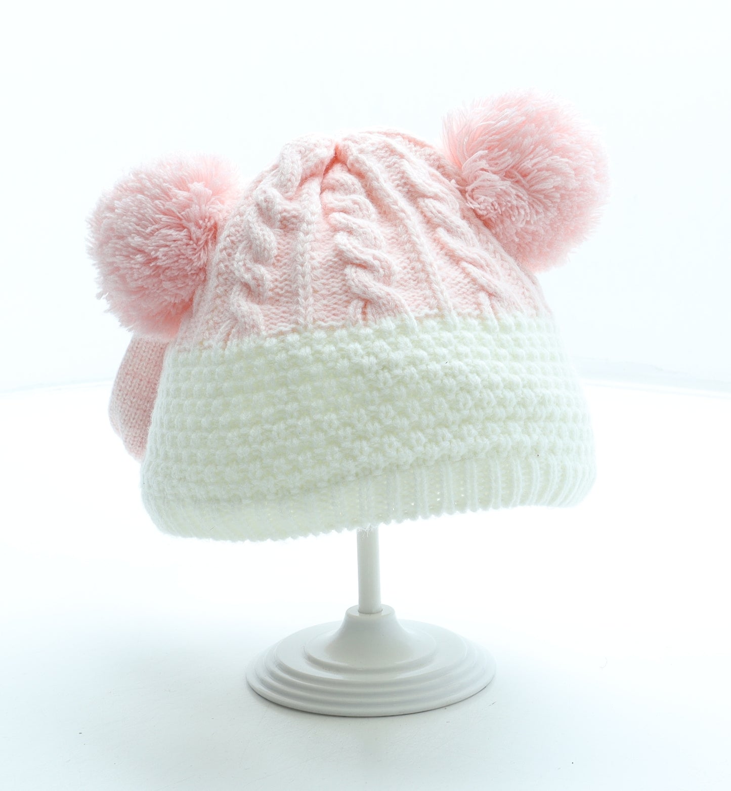 Nutmeg Girls Pink Colourblock Acrylic Bobble Hat Size S