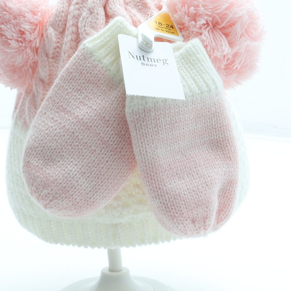 Nutmeg Girls Pink Colourblock Acrylic Bobble Hat Size S