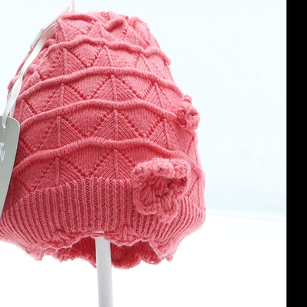 TU Girls Pink Cotton Beanie Size S - Flower detail