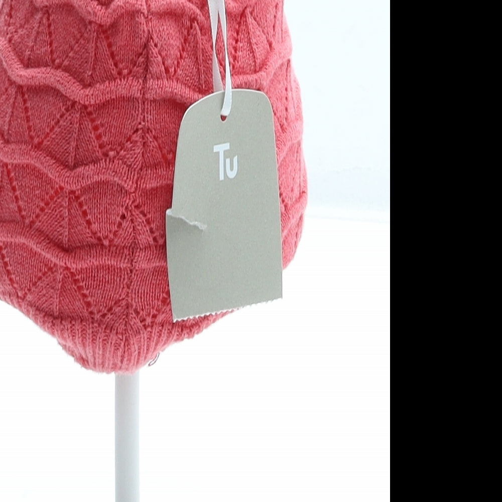 TU Girls Pink Cotton Beanie Size S - Flower detail