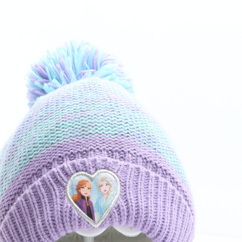 Disney Girls Multicoloured Acrylic Bobble Hat One Size - Frozen Elsa and Anna, Heart detail