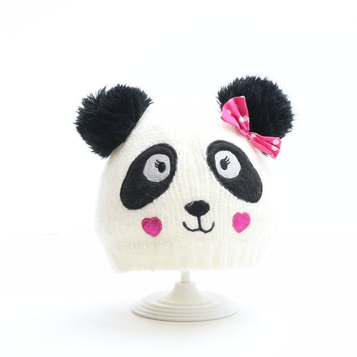 Young Dimension Girls White Acrylic Bobble Hat One Size - Panda Design