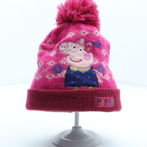 TU Girls Pink Geometric Acrylic Bobble Hat Size S - Peppa Pig