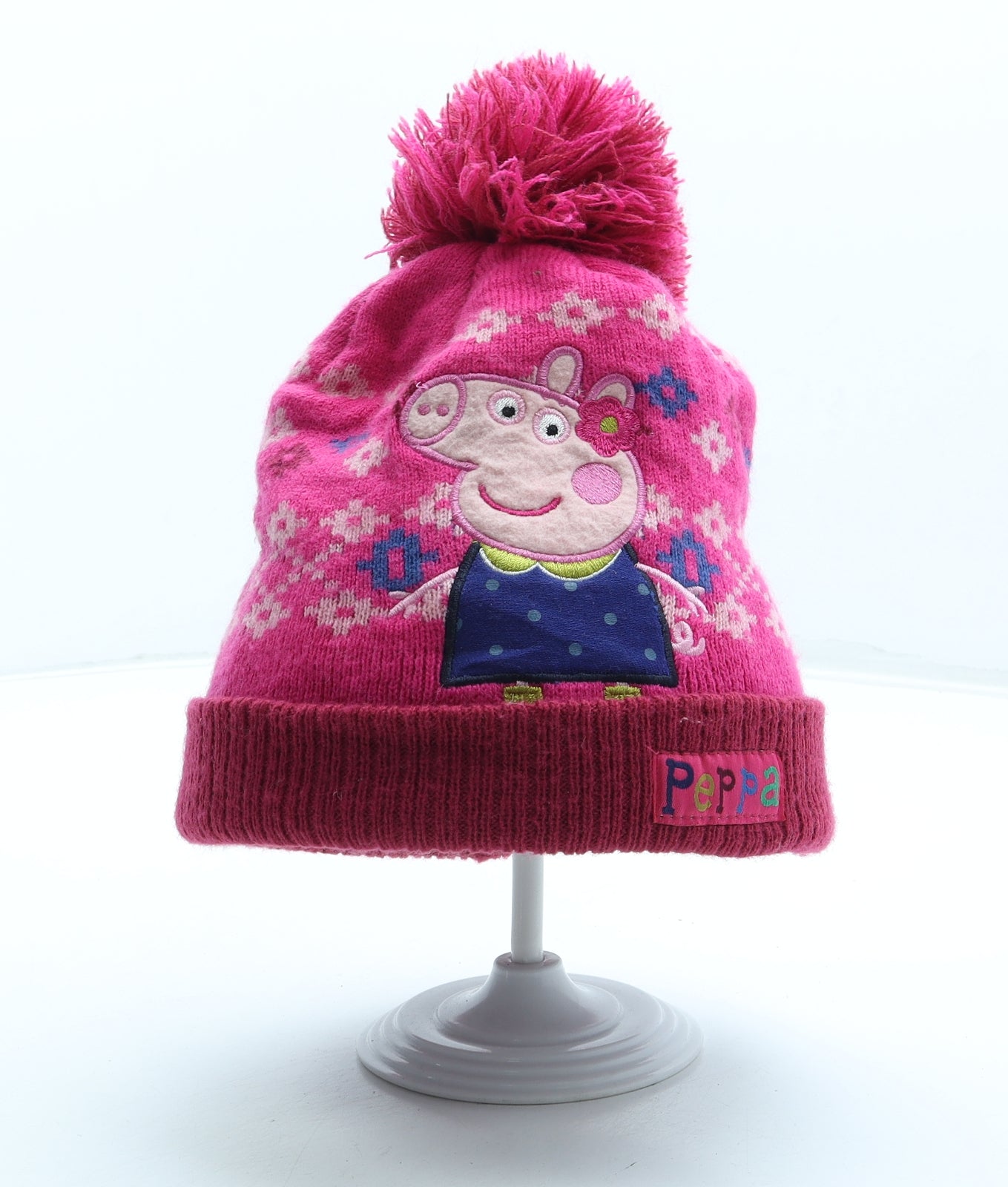 TU Girls Pink Geometric Acrylic Bobble Hat Size S - Peppa Pig