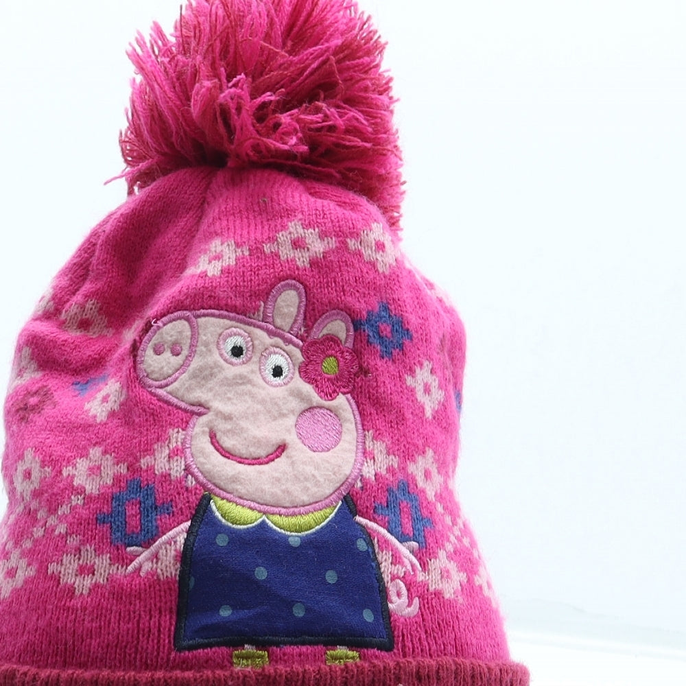 TU Girls Pink Geometric Acrylic Bobble Hat Size S - Peppa Pig