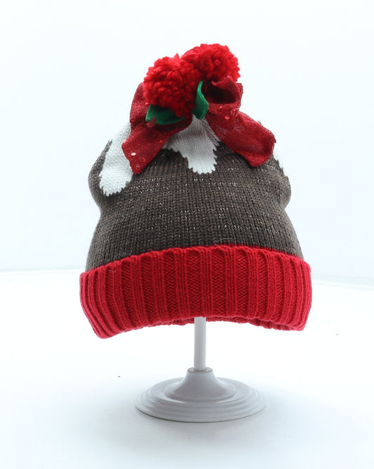 Atmosphere Womens Multicoloured Geometric Acrylic Bobble Hat One Size - Christmas Pudding