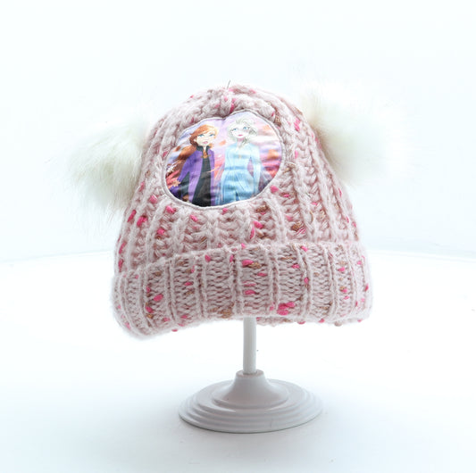 TU Girls Pink Acrylic Bobble Hat Size S - Frozen.Size 10-13 Years