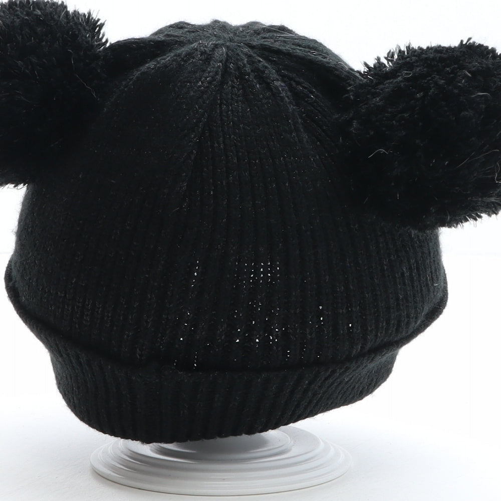 Debenhams Girls Black Acrylic Bobble Hat One Size - Cat Design