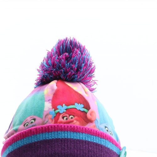 George Girls Purple Polyester Bobble Hat One Size - Dreamworks, Trolls, Flower detail.Size 8-12 years