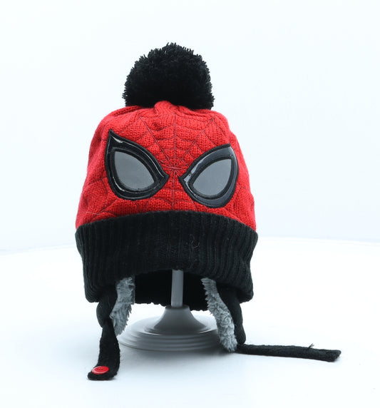 Primark Boys Red Geometric Acrylic Bobble Hat Size S - Spiderman