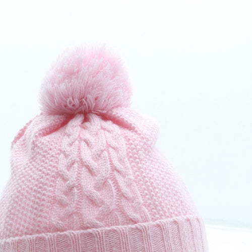 Matalan Girls Pink Acrylic Bobble Hat Size S - Size 12-24 months