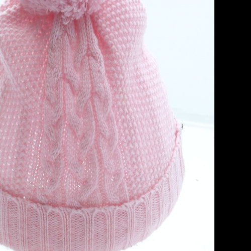 Matalan Girls Pink Acrylic Bobble Hat Size S - Size 12-24 months