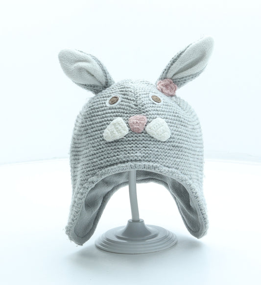 Monsoon Girls Grey Acrylic Bonnet Size S - Bunny Rabbit Ears